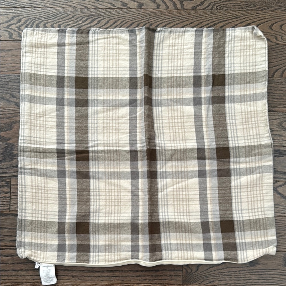 Pottery Barn Plaid Accent Pillow Cover - Cream and Brown